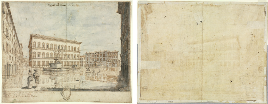 Urban Form: Eighteen Views of Rome: The Piazza Farnese (recto); Cartouche (verso)